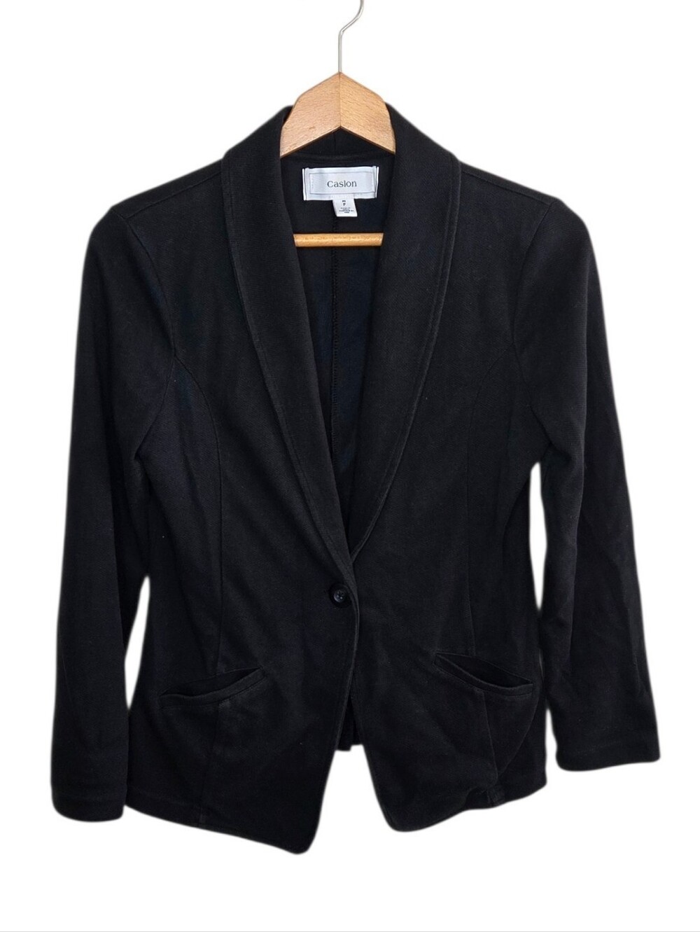 Caslon Black Knit Single Button Blazer Size Medium Petite Business Casual Office
